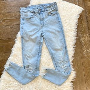 AEO high rise jean jeggings, cropped, frayed